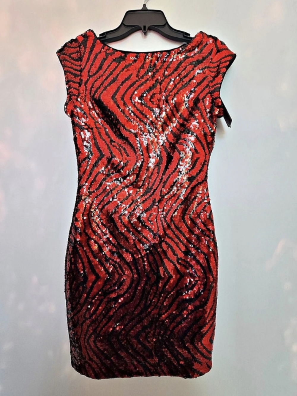 GUESS Los Angeles Sequin Zebra Backless Mini Dress Red & Black Size 4